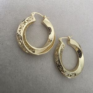 Gold Filled Hoop Earrings Cut Out Geometric and Polished Finish